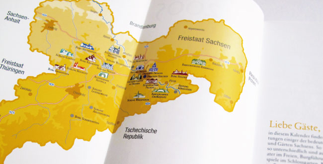 Corporate Design Sachsenkarte Übersichtsplan Schlösserland Sachsen